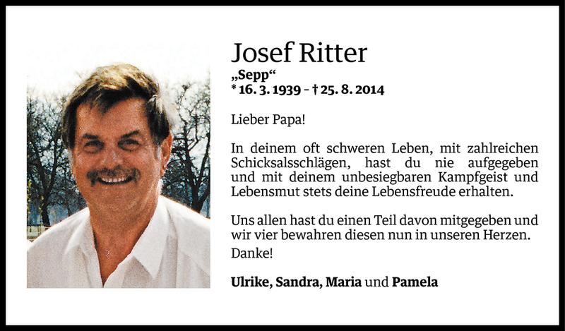  Todesanzeige für Josef Ritter vom 05.09.2014 aus Vorarlberger Nachrichten