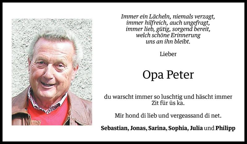  Todesanzeige für Peter Mayer vom 09.09.2014 aus Vorarlberger Nachrichten