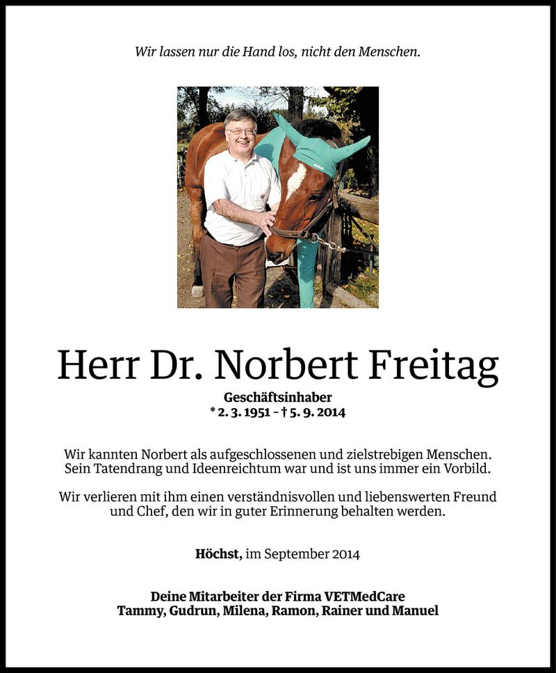  Todesanzeige für Norbert Freitag vom 11.09.2014 aus Vorarlberger Nachrichten