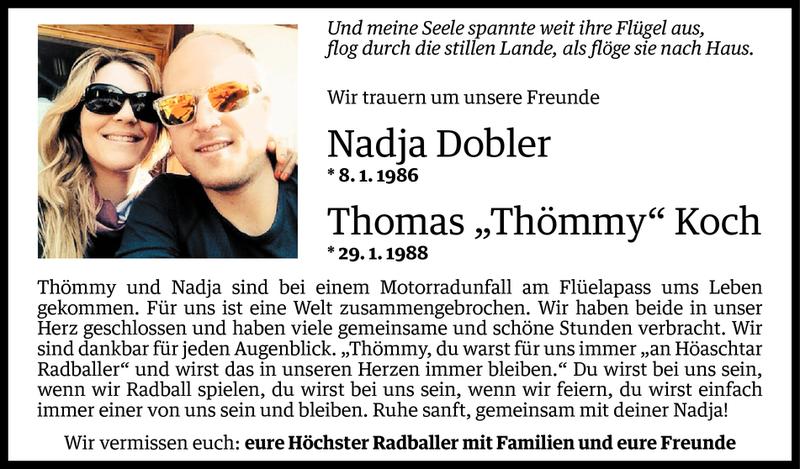  Todesanzeige für Nadja Dobler und Thomas Koch vom 17.09.2014 aus Vorarlberger Nachrichten