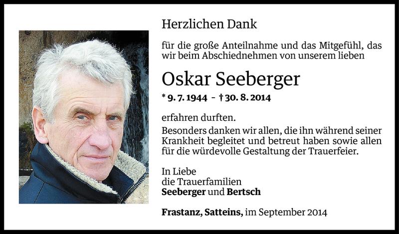  Todesanzeige für Oskar Seeberger vom 20.09.2014 aus Vorarlberger Nachrichten