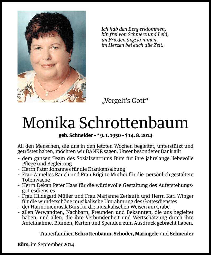  Todesanzeige für Monika Schrottenbaum vom 20.09.2014 aus Vorarlberger Nachrichten