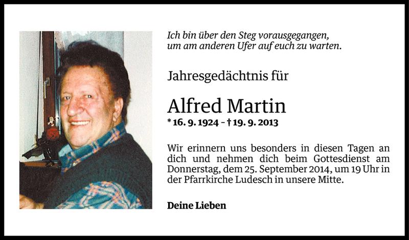  Todesanzeige für Alfred Martin vom 23.09.2014 aus Vorarlberger Nachrichten