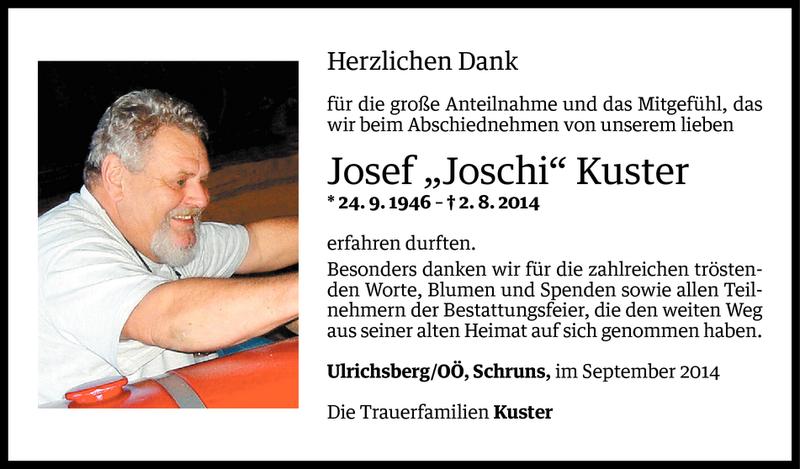  Todesanzeige für Josef Kuster vom 23.09.2014 aus Vorarlberger Nachrichten