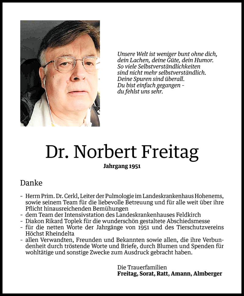  Todesanzeige für Norbert Freitag vom 24.09.2014 aus Vorarlberger Nachrichten