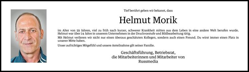  Todesanzeige für Helmut Morik vom 30.09.2014 aus Vorarlberger Nachrichten