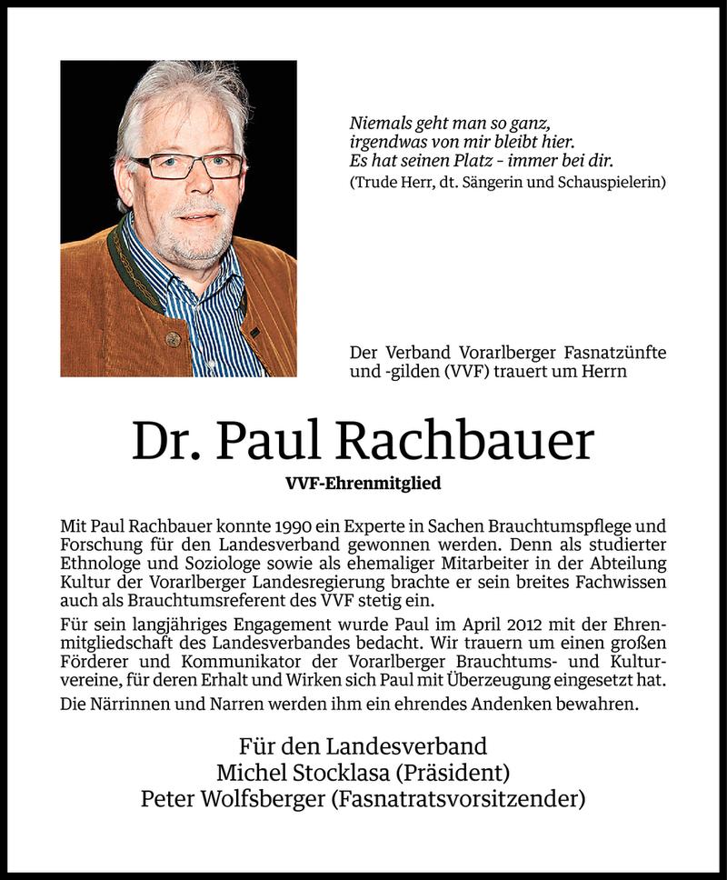  Todesanzeige für Paul Rachbauer vom 01.10.2014 aus Vorarlberger Nachrichten