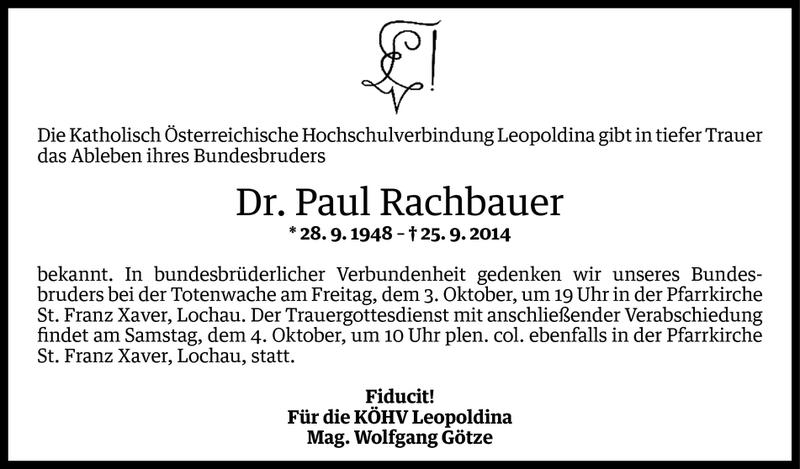  Todesanzeige für Paul Rachbauer vom 01.10.2014 aus Vorarlberger Nachrichten