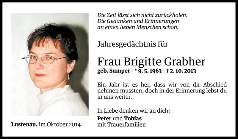  Todesanzeige für Brigitte Grabher vom 03.10.2014 aus Vorarlberger Nachrichten