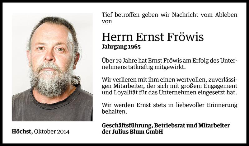  Todesanzeige für Ernst Fröwis vom 08.10.2014 aus Vorarlberger Nachrichten