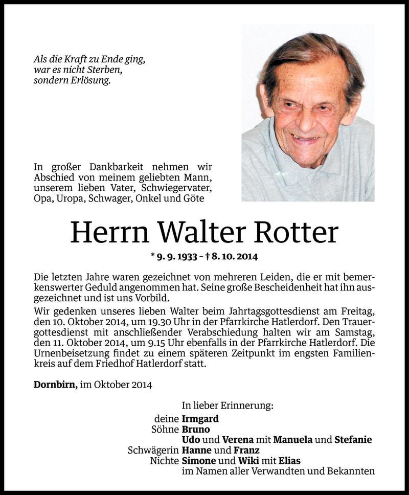  Todesanzeige für Walter Rotter vom 08.10.2014 aus Vorarlberger Nachrichten