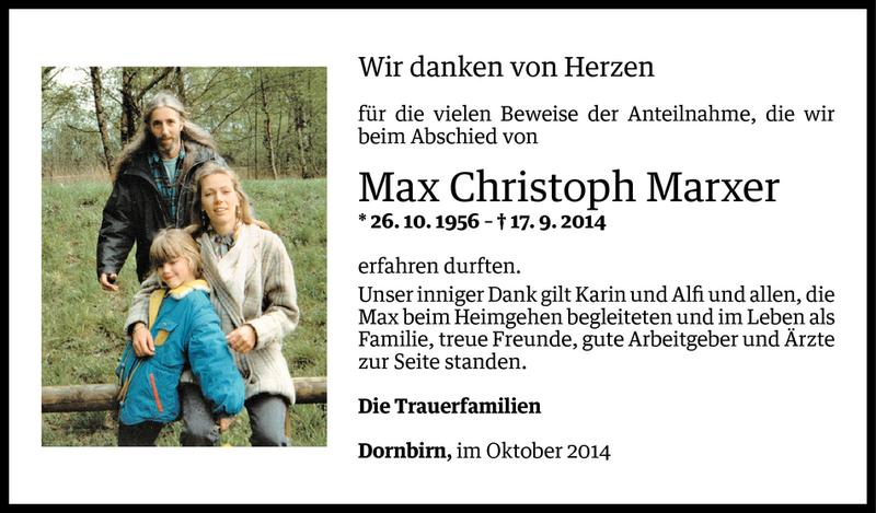  Todesanzeige für Max Christoph Marxer vom 09.10.2014 aus Vorarlberger Nachrichten