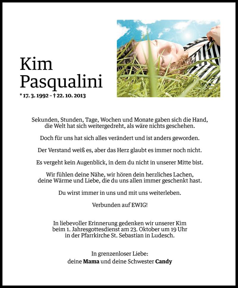  Todesanzeige für Kim Nathalie Pasqualini vom 21.10.2014 aus Vorarlberger Nachrichten