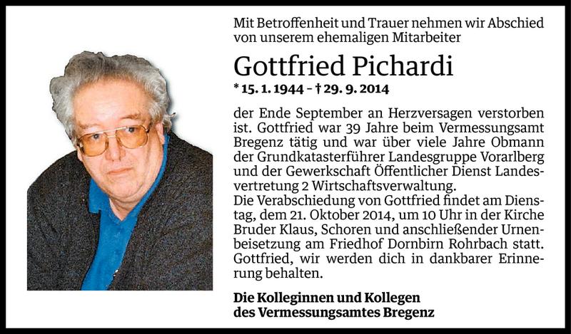  Todesanzeige für Gottfried Pichardi vom 17.10.2014 aus Vorarlberger Nachrichten