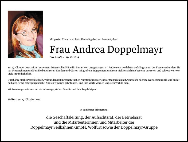  Todesanzeige für Andrea Anna Doppelmayr vom 20.10.2014 aus Vorarlberger Nachrichten