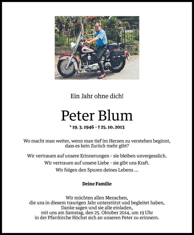  Todesanzeige für Peter Blum vom 24.10.2014 aus Vorarlberger Nachrichten