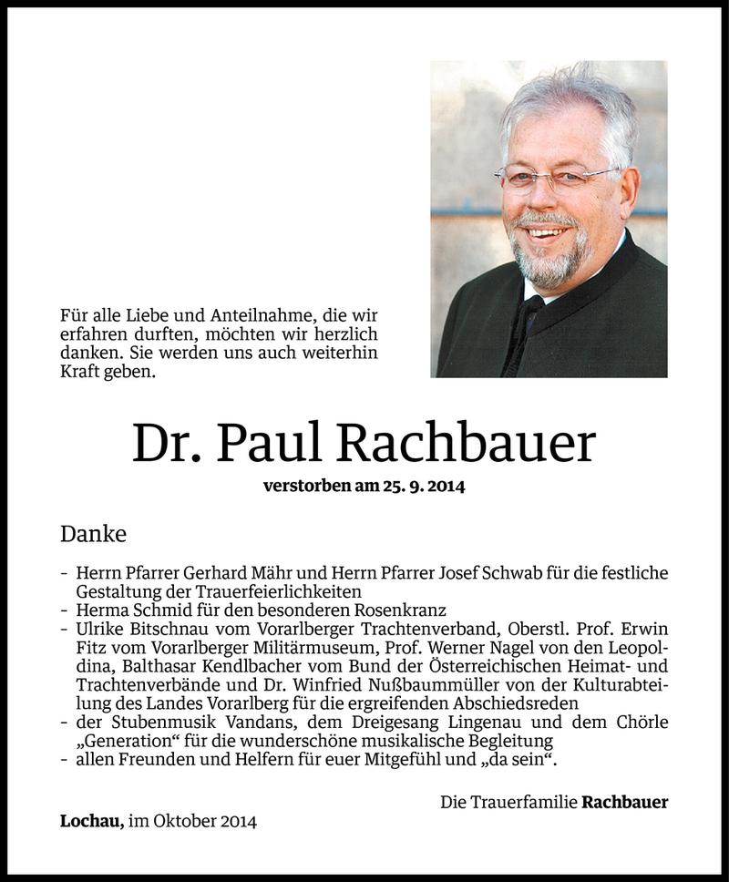  Todesanzeige für Paul Rachbauer vom 24.10.2014 aus Vorarlberger Nachrichten