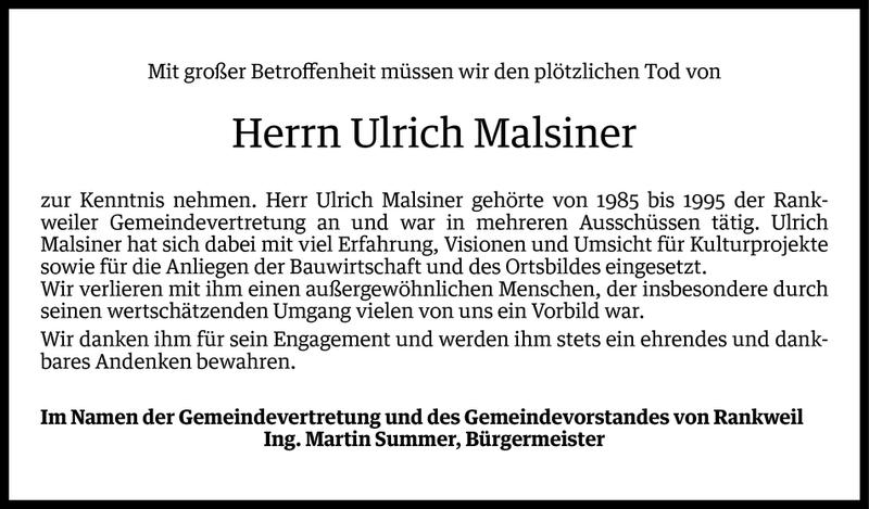  Todesanzeige für Ulrich Malsiner vom 30.10.2014 aus Vorarlberger Nachrichten