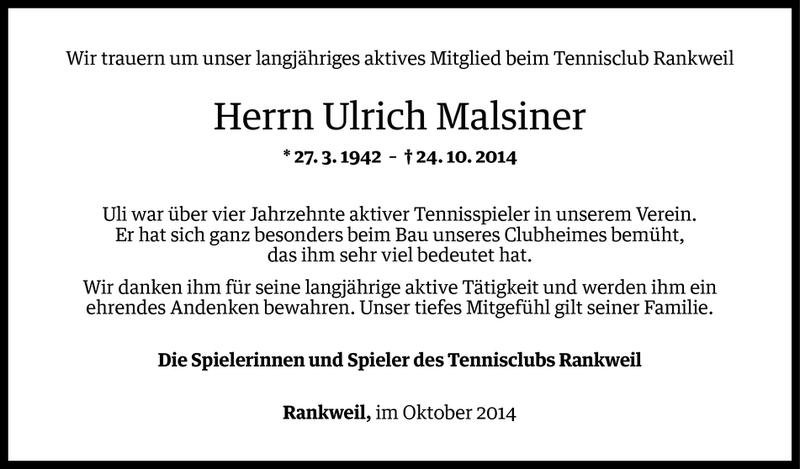  Todesanzeige für Ulrich Malsiner vom 30.10.2014 aus Vorarlberger Nachrichten