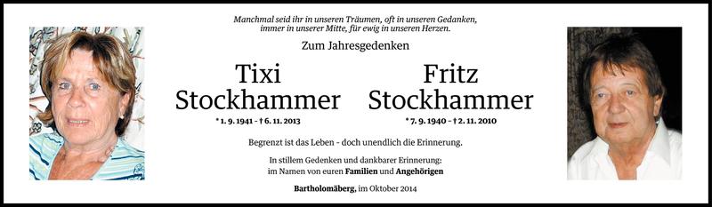  Todesanzeige für Tixi und Fritz Stockhammer vom 30.10.2014 aus Vorarlberger Nachrichten