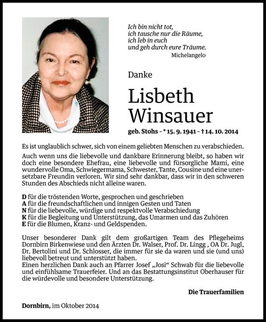 Todesanzeige von Lisbeth Winsauer von Vorarlberger Nachrichten