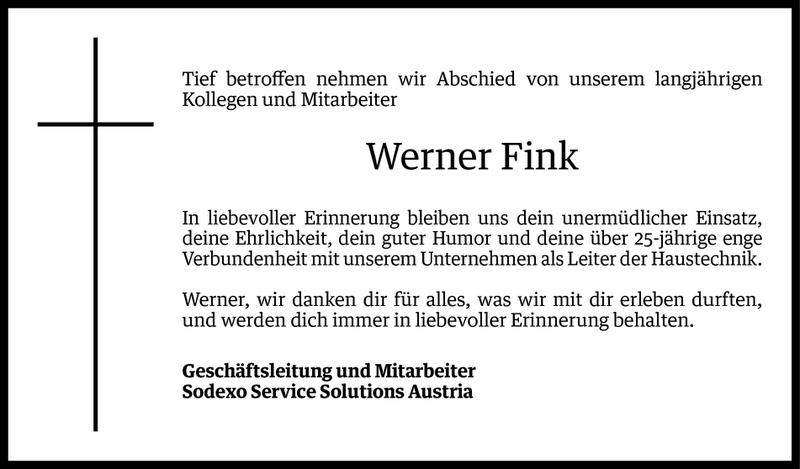  Todesanzeige für Werner Fink vom 30.10.2014 aus Vorarlberger Nachrichten