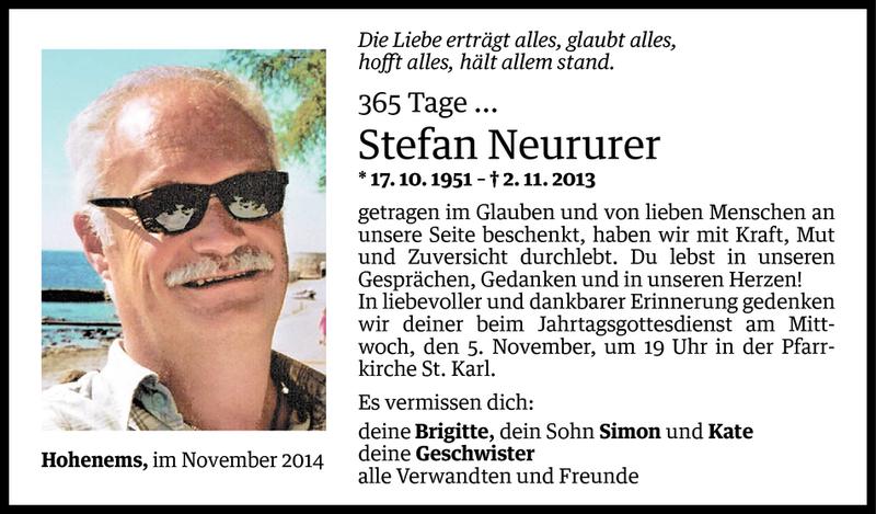  Todesanzeige für Stefan Neururer vom 02.11.2014 aus Vorarlberger Nachrichten