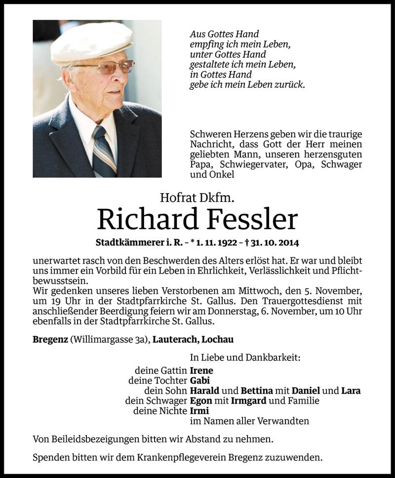  Todesanzeige für Richard Fessler vom 03.11.2014 aus Vorarlberger Nachrichten