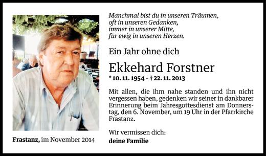 Todesanzeige von Ekkehard Forstner von Vorarlberger Nachrichten