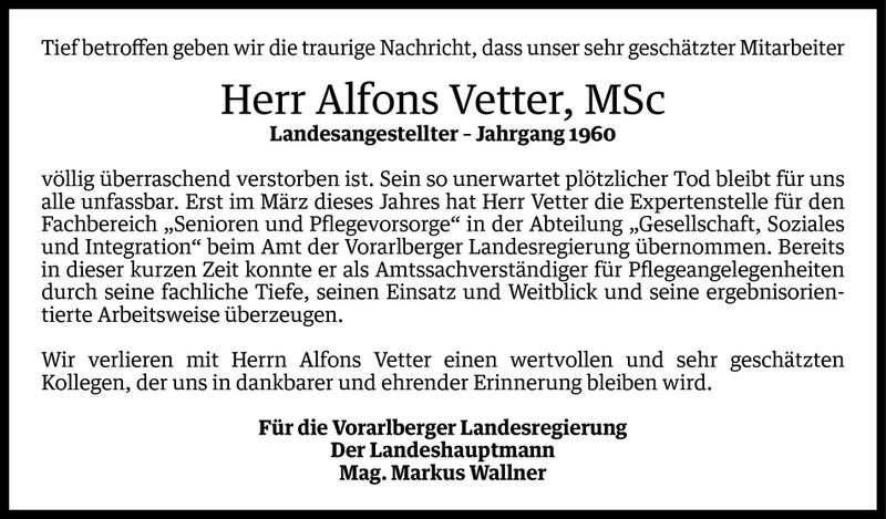  Todesanzeige für Alfons Vetter vom 03.11.2014 aus Vorarlberger Nachrichten