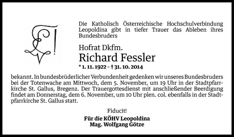  Todesanzeige für Richard Fessler vom 04.11.2014 aus Vorarlberger Nachrichten