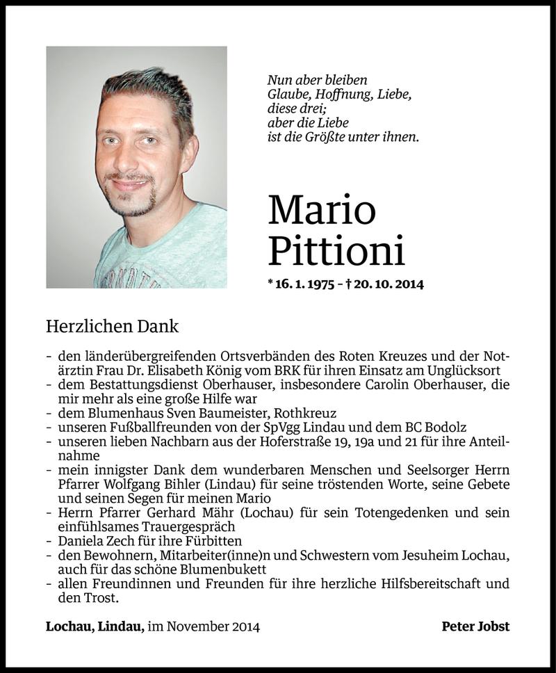  Todesanzeige für Mario Pittioni vom 07.11.2014 aus Vorarlberger Nachrichten