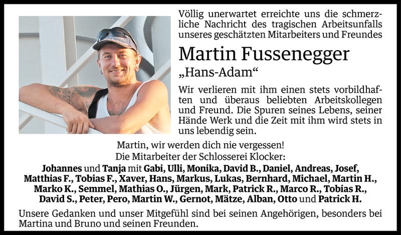  Todesanzeige für Martin Fussenegger vom 07.11.2014 aus Vorarlberger Nachrichten