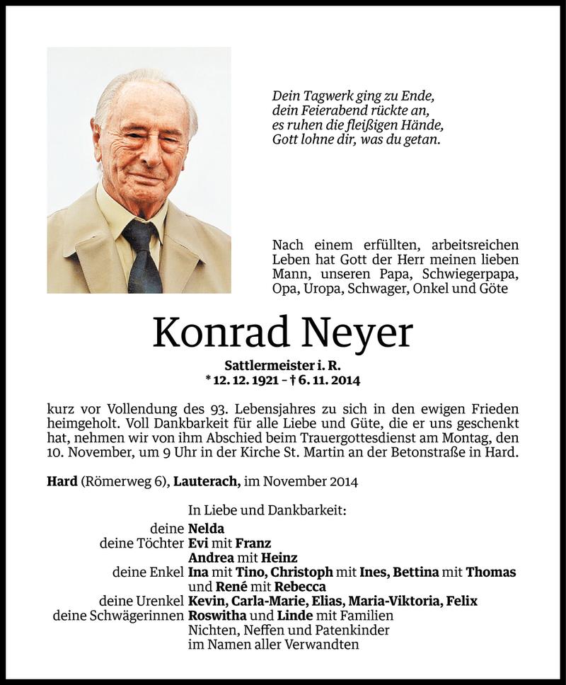  Todesanzeige für Konrad Neyer vom 07.11.2014 aus Vorarlberger Nachrichten