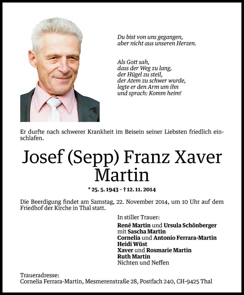  Todesanzeige für Josef Franz Xaver Martin vom 17.11.2014 aus Vorarlberger Nachrichten