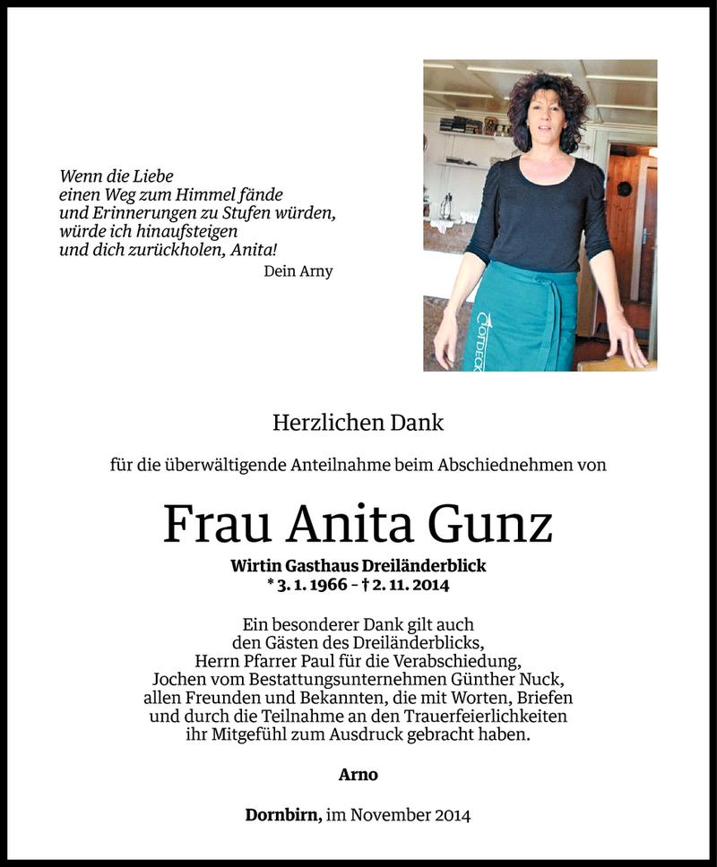  Todesanzeige für Anita Gunz vom 20.11.2014 aus Vorarlberger Nachrichten