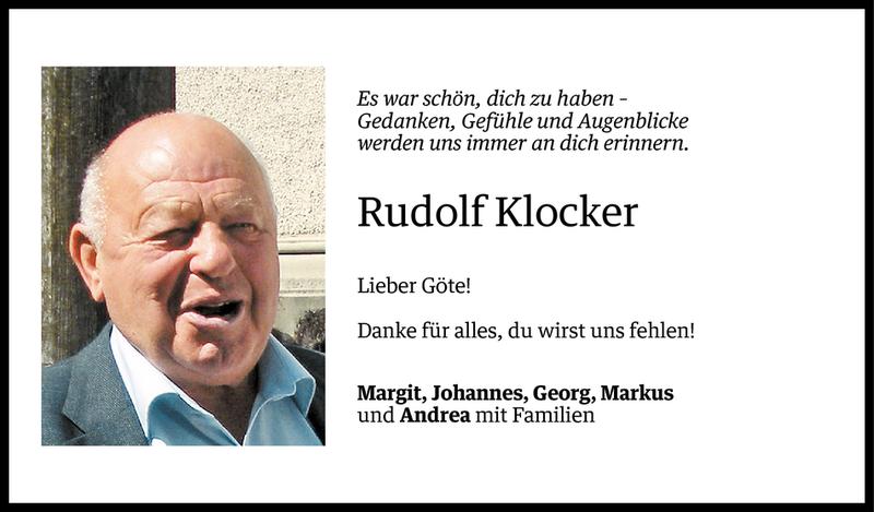  Todesanzeige für Rudolf Klocker vom 21.11.2014 aus Vorarlberger Nachrichten