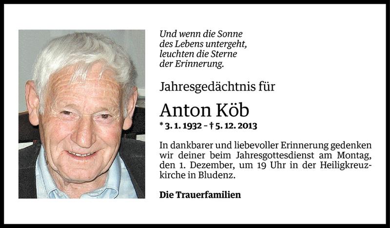  Todesanzeige für Anton Köb vom 29.11.2014 aus Vorarlberger Nachrichten