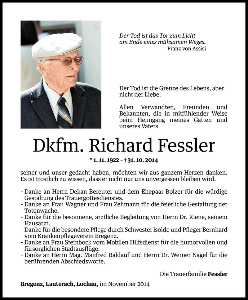  Todesanzeige für Richard Fessler vom 25.11.2014 aus Vorarlberger Nachrichten