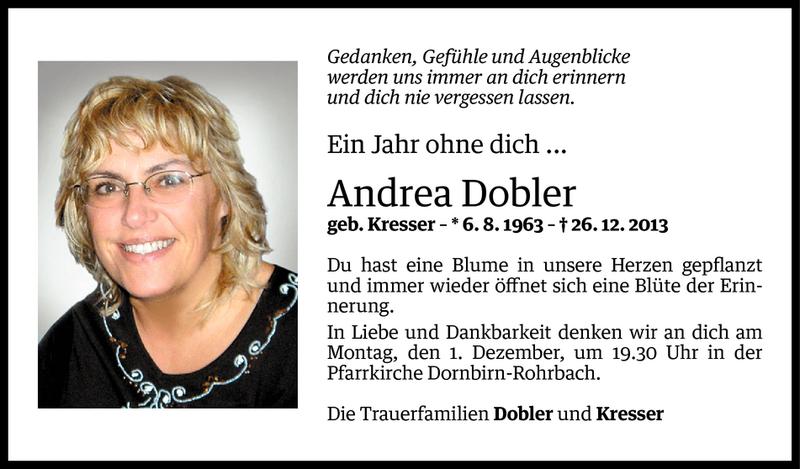  Todesanzeige für Andrea Dobler vom 27.11.2014 aus Vorarlberger Nachrichten