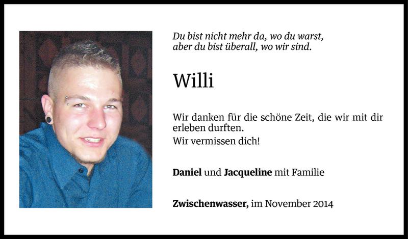  Todesanzeige für Wilhelm Rauch vom 27.11.2014 aus Vorarlberger Nachrichten