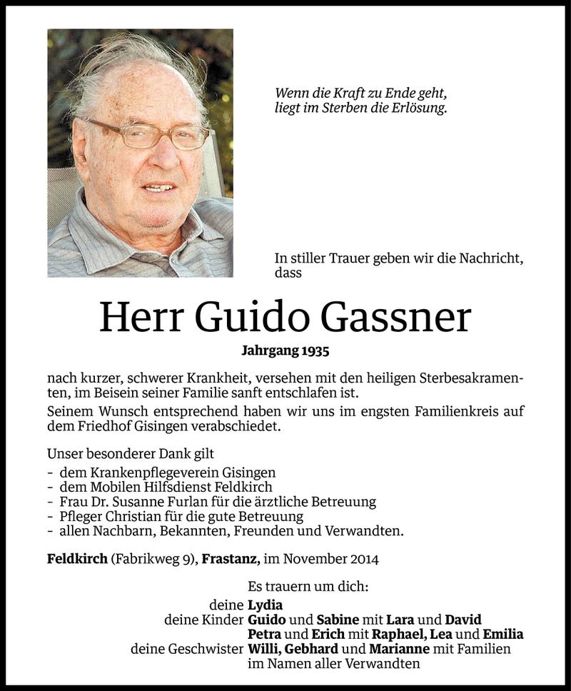  Todesanzeige für Guido Gassner vom 03.12.2014 aus Vorarlberger Nachrichten