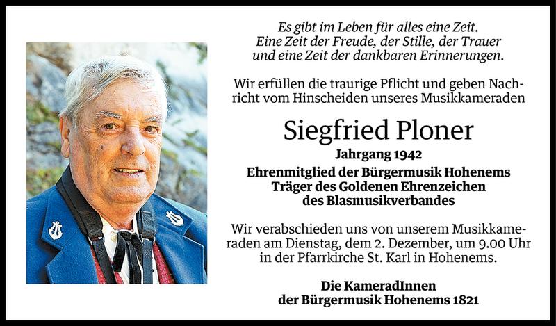  Todesanzeige für Siegfried Ploner vom 29.11.2014 aus Vorarlberger Nachrichten