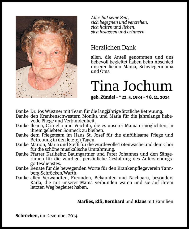  Todesanzeige für Tina Jochum vom 30.11.2014 aus Vorarlberger Nachrichten