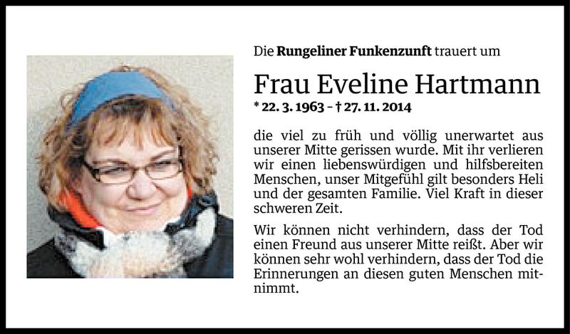  Todesanzeige für Eveline Hartmann vom 02.12.2014 aus Vorarlberger Nachrichten