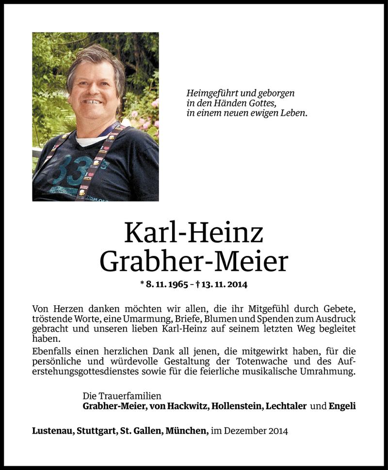  Todesanzeige für Karl-Heinz Grabher-Meier vom 03.12.2014 aus Vorarlberger Nachrichten