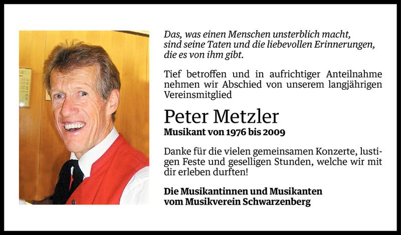  Todesanzeige für Peter Metzler vom 09.12.2014 aus Vorarlberger Nachrichten