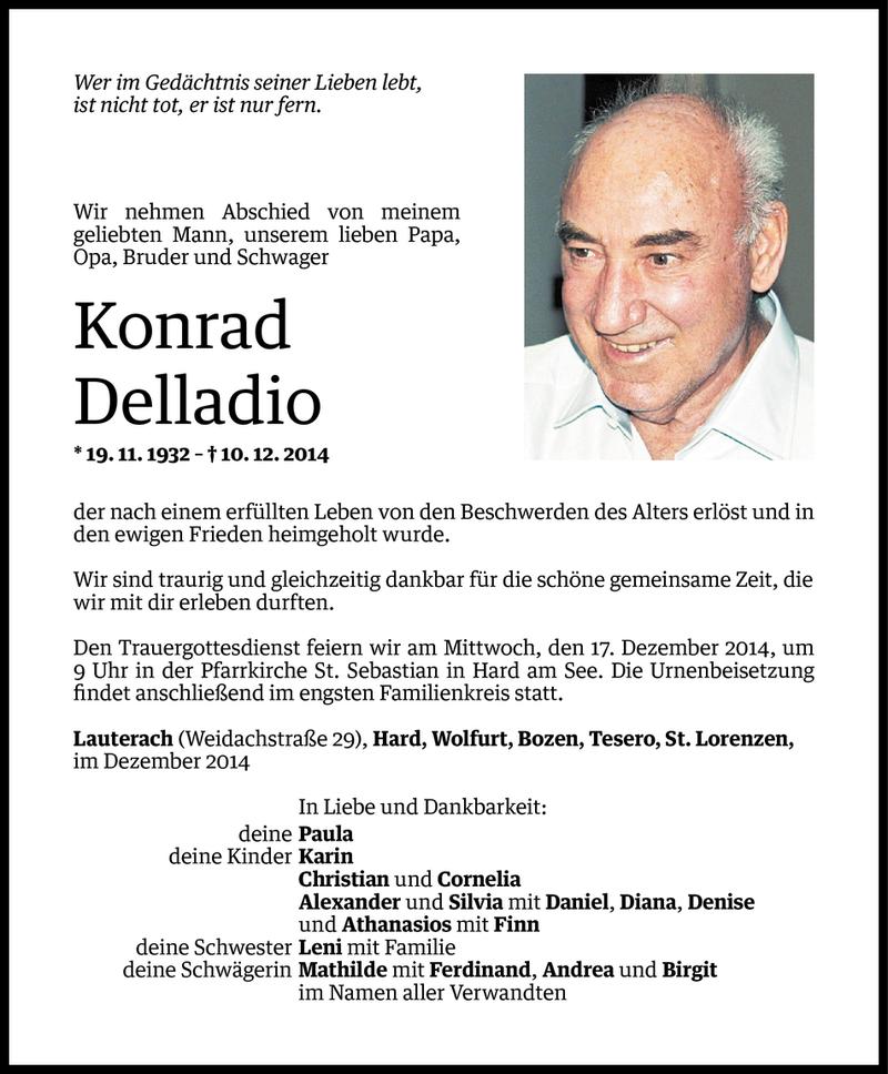  Todesanzeige für Konrad Delladio vom 12.12.2014 aus Vorarlberger Nachrichten