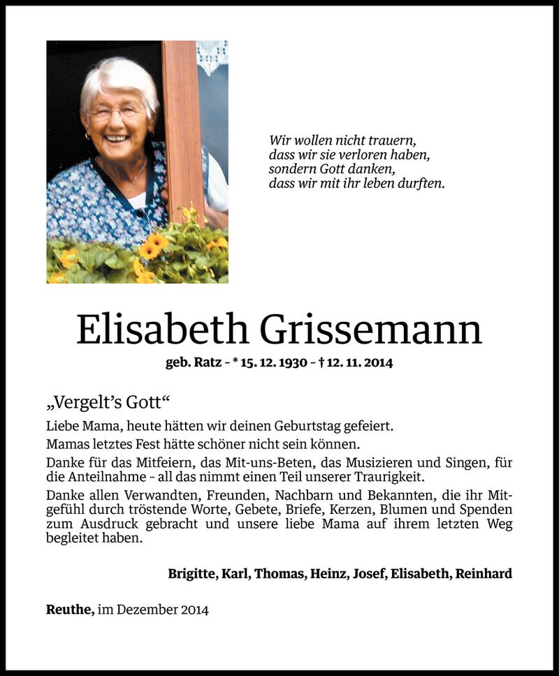 Todesanzeigen von Elisabeth Grissemann | Todesanzeigen Vorarlberger ...