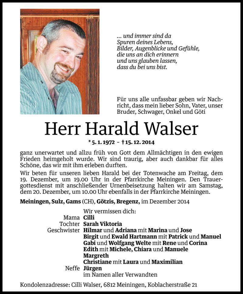  Todesanzeige für Harald Walser vom 18.12.2014 aus Vorarlberger Nachrichten